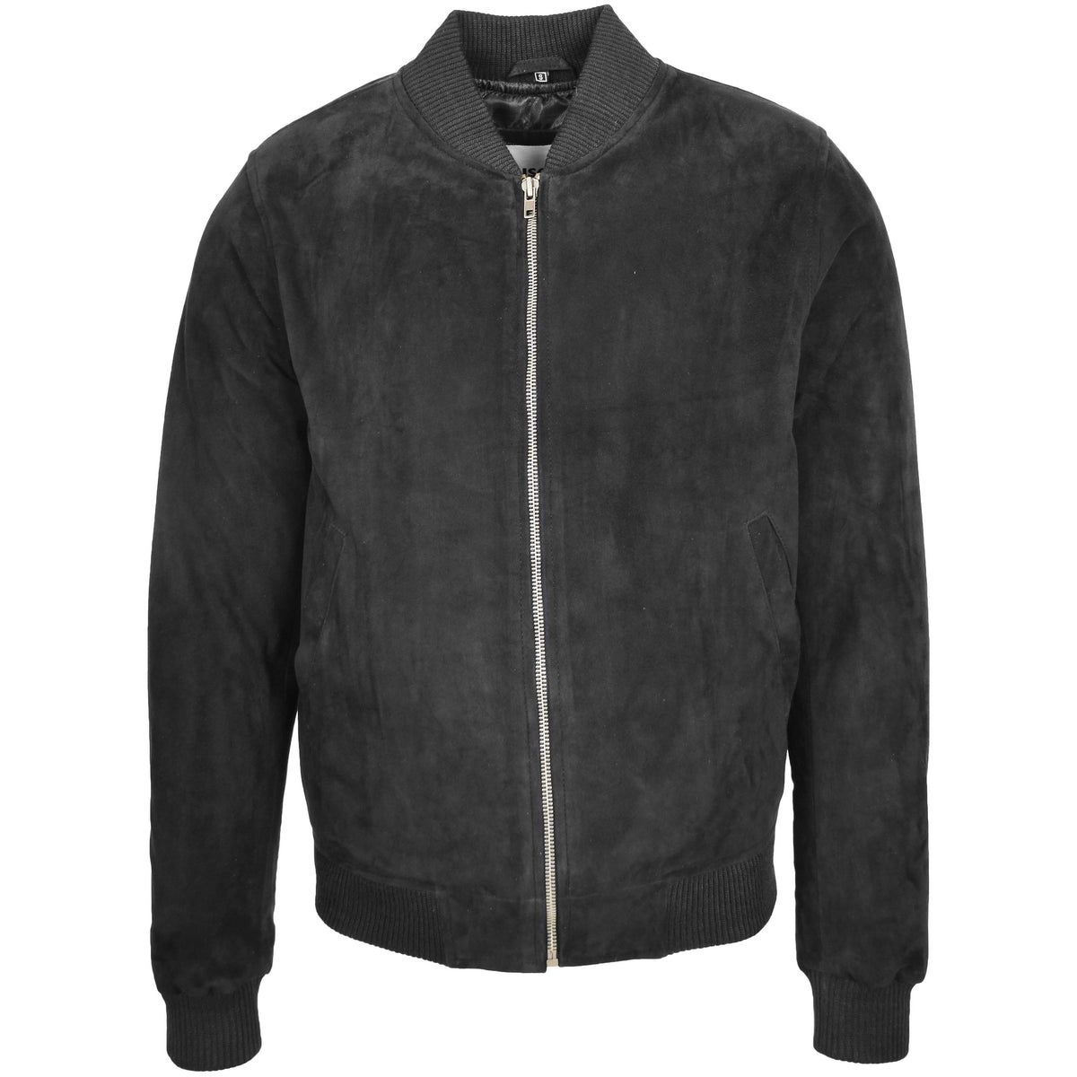 Mens Suede MA-1 Bomber Jacket Trevor Black - genuine suede jacket in black with two outer pockets