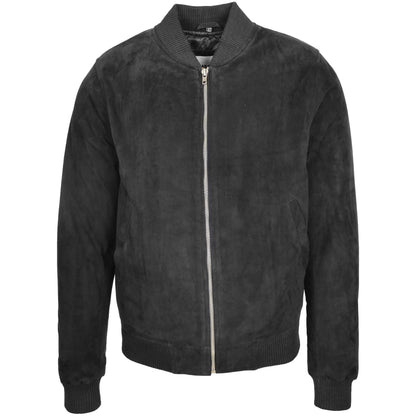 Mens Suede MA-1 Bomber Jacket Trevor Black - genuine suede jacket in black with two outer pockets