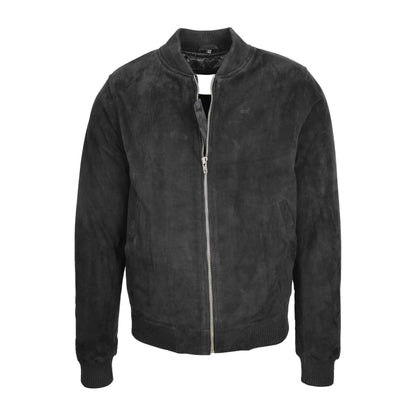Mens Suede MA-1 Bomber Jacket Trevor Black - genuine suede jacket in black with bomber