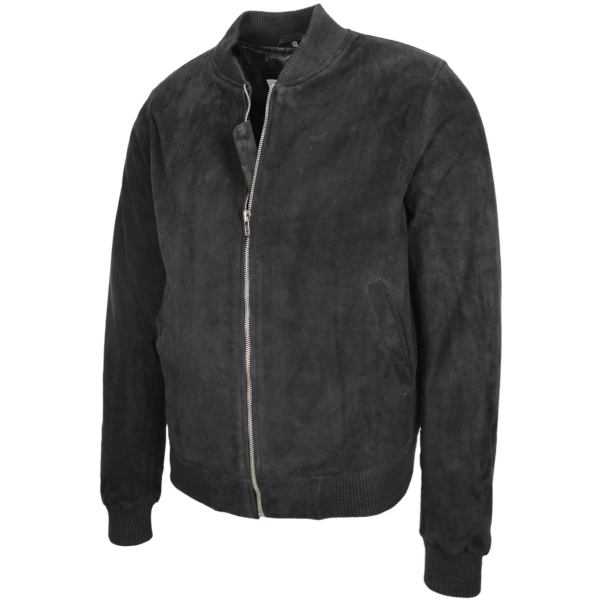 Mens Suede MA-1 Bomber Jacket Trevor Black - genuine suede jacket in black with ma-1