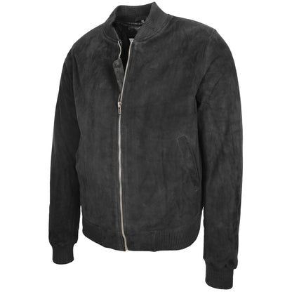 Mens Suede MA-1 Bomber Jacket Trevor Black - genuine suede jacket in black with ma-1