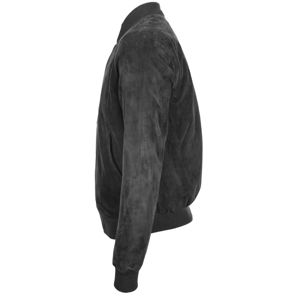 Mens Suede MA-1 Bomber Jacket Trevor Black - genuine suede jacket in black with two outer pockets
