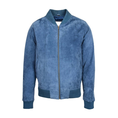 Mens Suede MA-1 Bomber Jacket Trevor Blue - genuine suede jacket in blue with two outer pockets