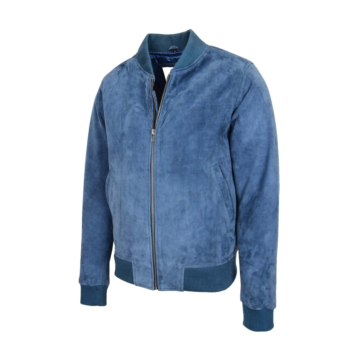 Mens Suede MA-1 Bomber Jacket Trevor Blue - genuine suede jacket in blue with ma-1
