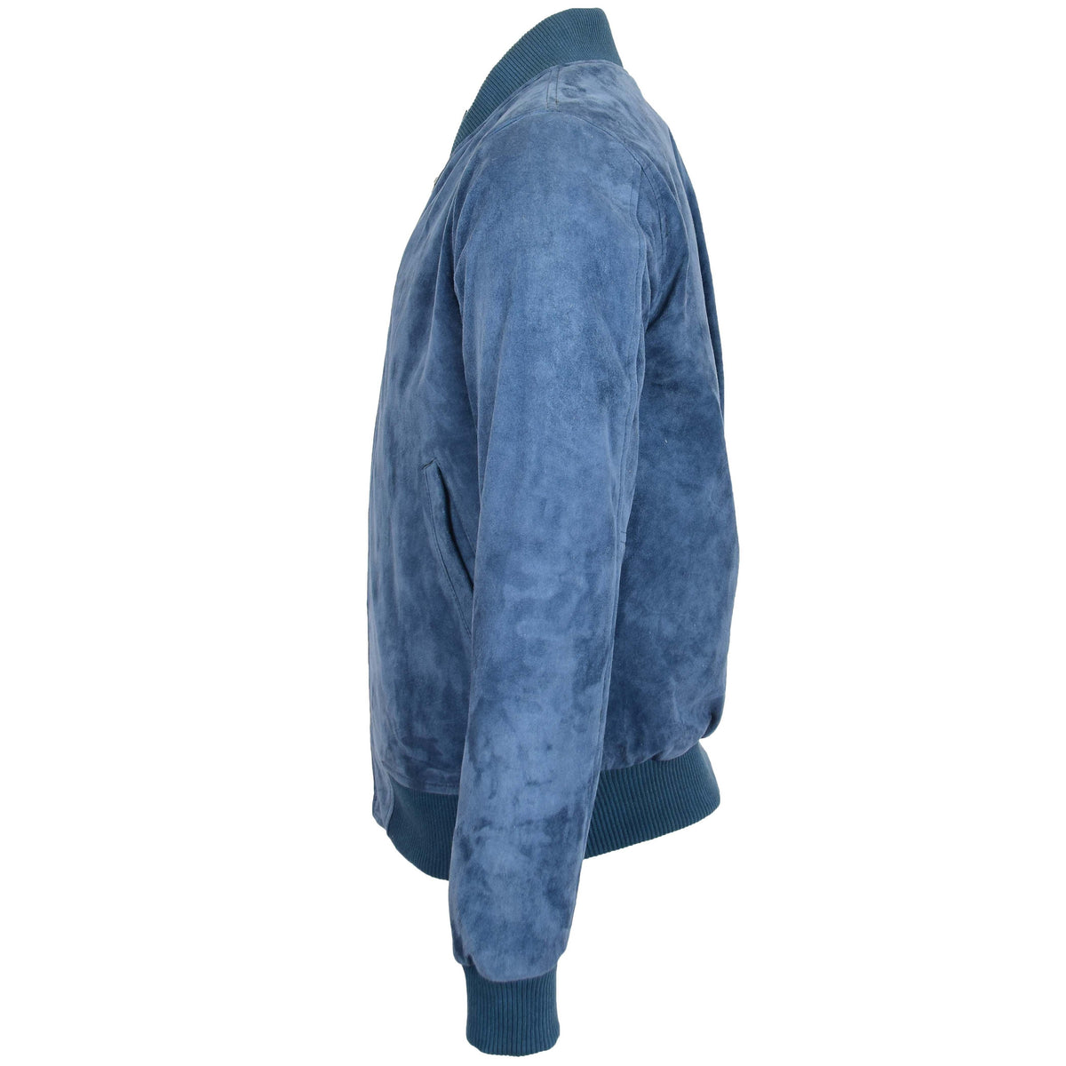 Mens Suede MA-1 Bomber Jacket Trevor Blue - genuine suede jacket in blue with two outer pockets