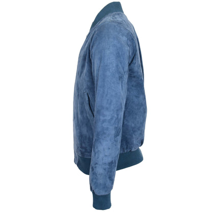 Mens Suede MA-1 Bomber Jacket Trevor Blue - genuine suede jacket in blue with two outer pockets