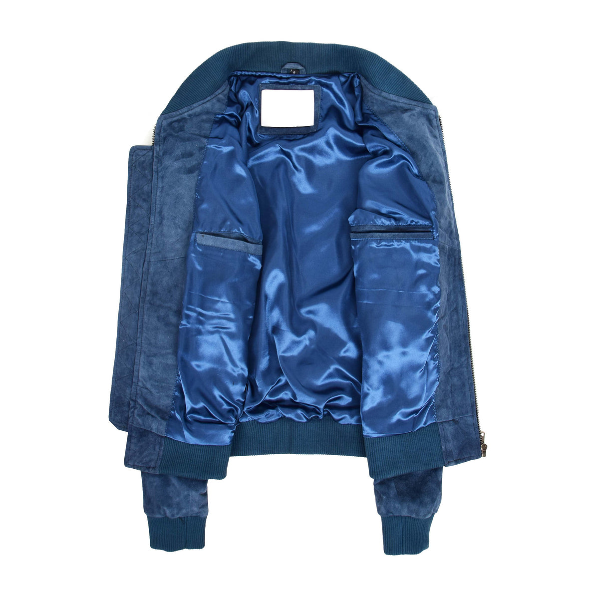 Mens Suede MA-1 Bomber Jacket Trevor Blue - genuine suede jacket in blue with bomber