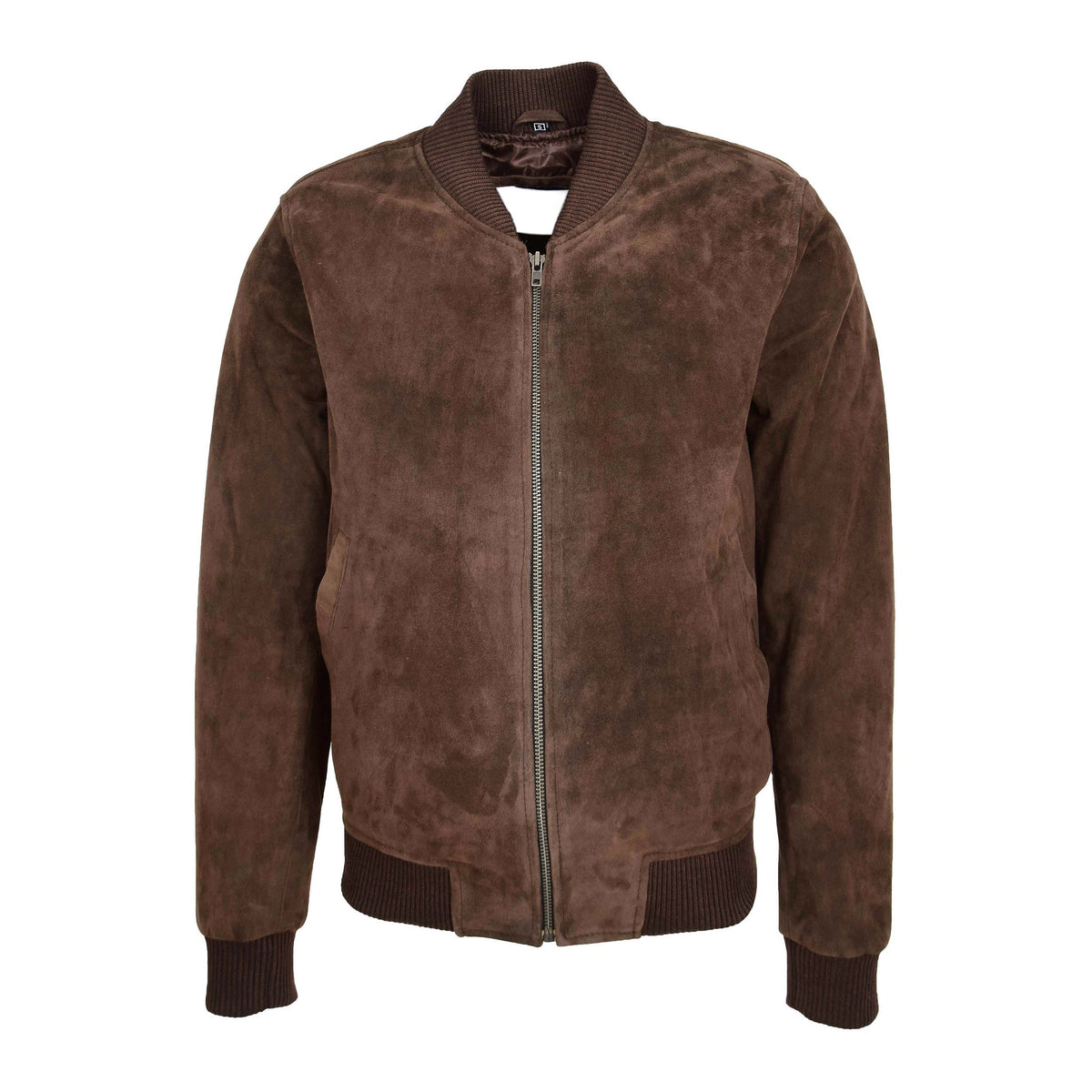 Mens Suede MA-1 Bomber Jacket Trevor Brown - genuine suede jacket in brown with two outer pockets