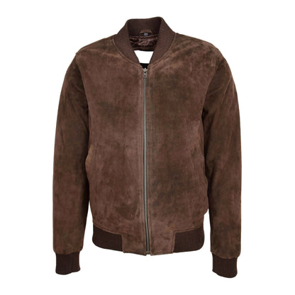 Mens Suede MA-1 Bomber Jacket Trevor Brown - genuine suede jacket in brown with two outer pockets