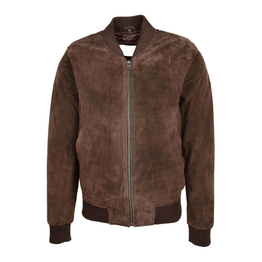 Mens Suede MA-1 Bomber Jacket Trevor Brown - genuine suede jacket in brown with two outer pockets
