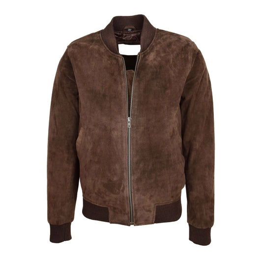 Mens Suede MA-1 Bomber Jacket Trevor Brown - genuine suede jacket in brown with bomber
