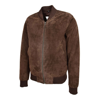 Mens Suede MA-1 Bomber Jacket Trevor Brown - genuine suede jacket in brown with ma-1