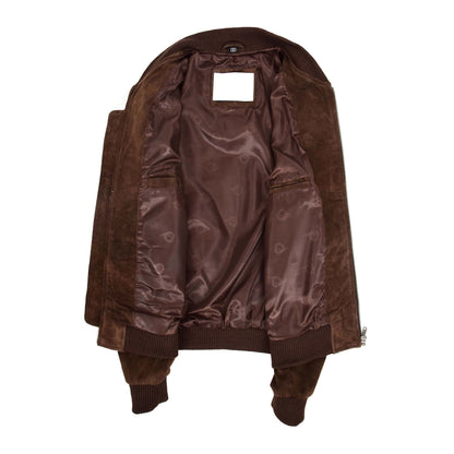 Mens Suede MA-1 Bomber Jacket Trevor Brown - genuine suede jacket in brown with bomber