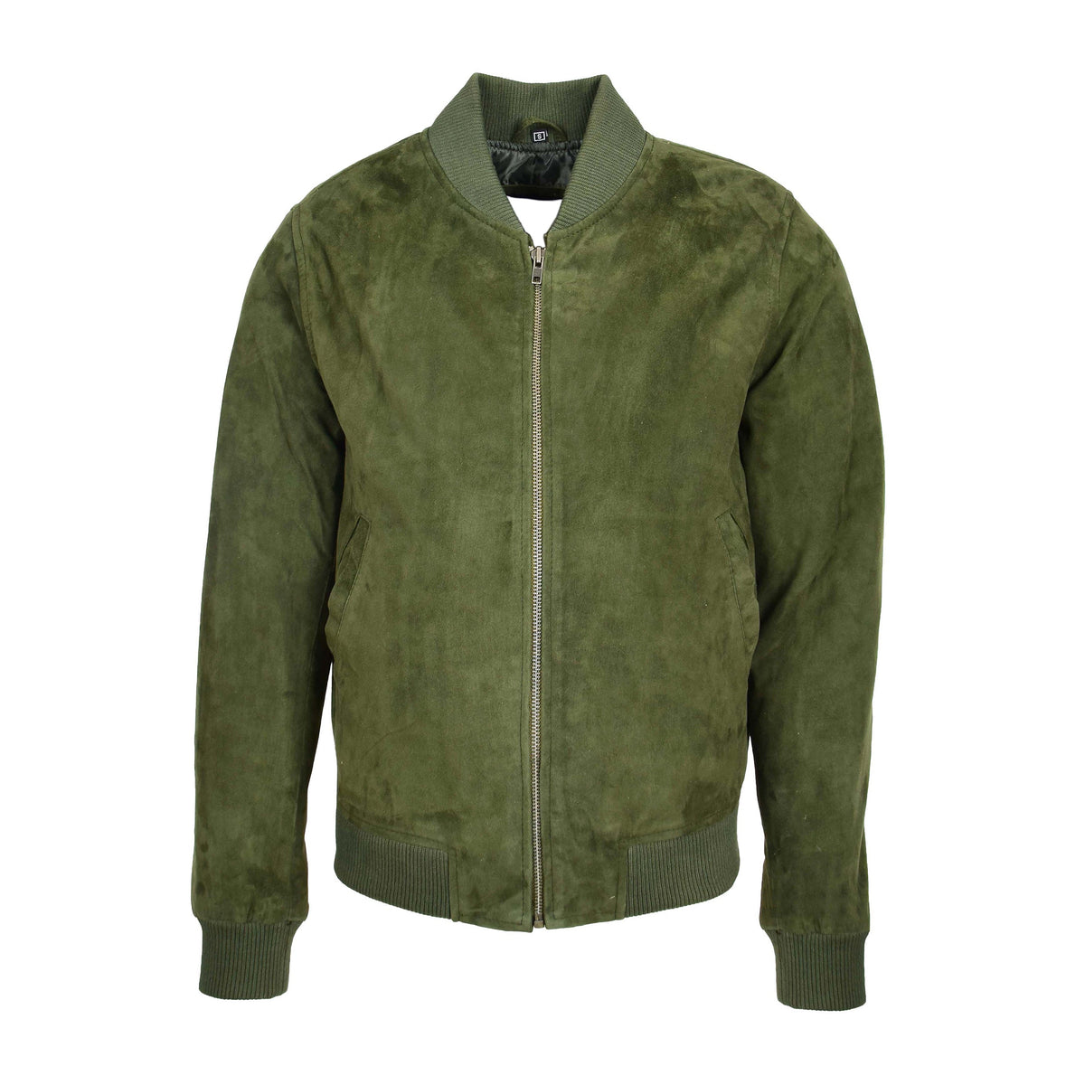 Mens Suede MA-1 Bomber Jacket Trevor Green - genuine suede jacket in green with two outer pockets