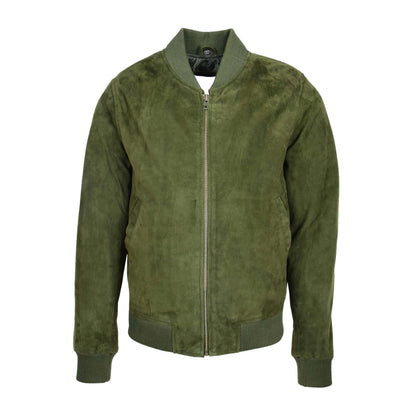 Mens Suede MA-1 Bomber Jacket Trevor Green - genuine suede jacket in green with two outer pockets