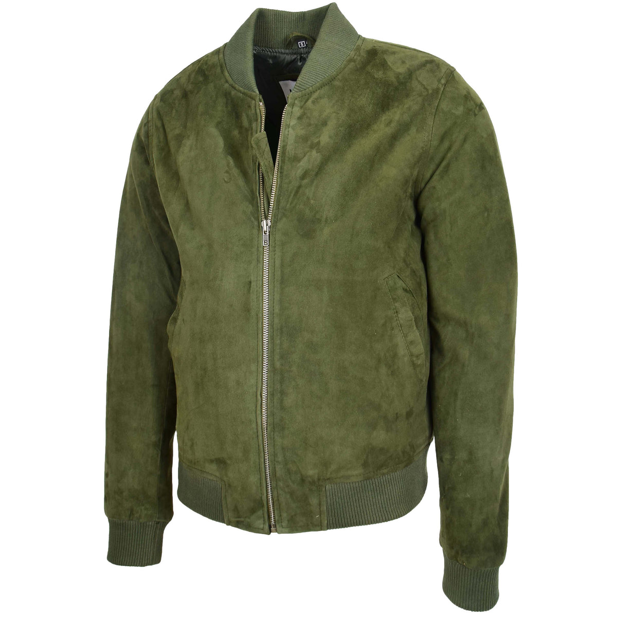 Mens Suede MA-1 Bomber Jacket Trevor Green - genuine suede jacket in green with ma-1