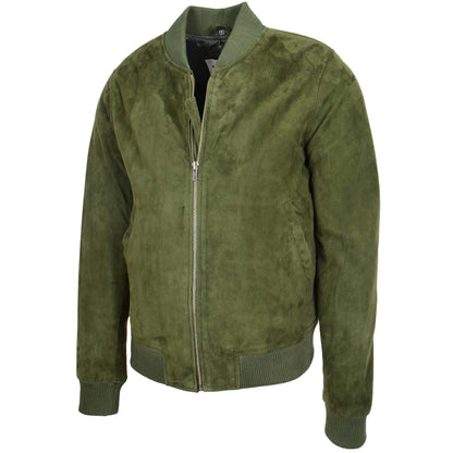 Mens Suede MA-1 Bomber Jacket Trevor Green - genuine suede jacket in green with ma-1