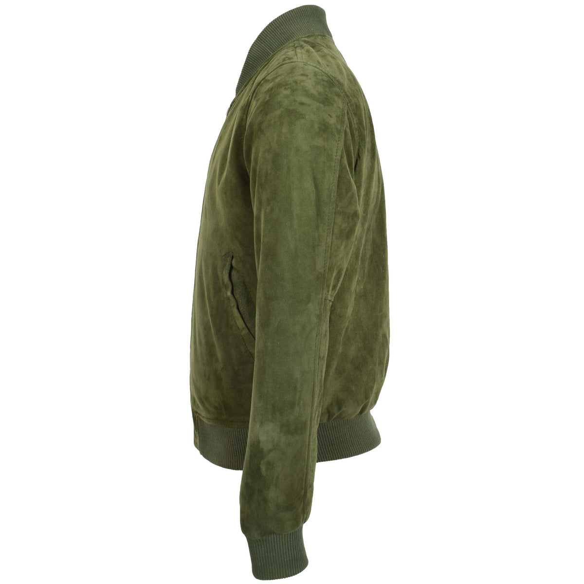 Mens Suede MA-1 Bomber Jacket Trevor Green - genuine suede jacket in green with two outer pockets
