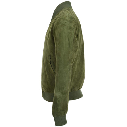 Mens Suede MA-1 Bomber Jacket Trevor Green - genuine suede jacket in green with two outer pockets