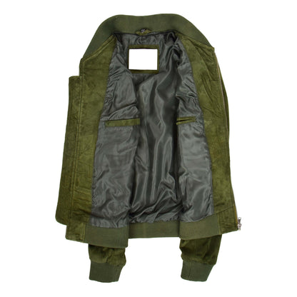 Mens Suede MA-1 Bomber Jacket Trevor Green - genuine suede jacket in green with bomber
