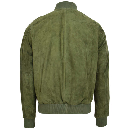 Mens Suede MA-1 Bomber Jacket Trevor Green - genuine suede jacket in green with ma-1