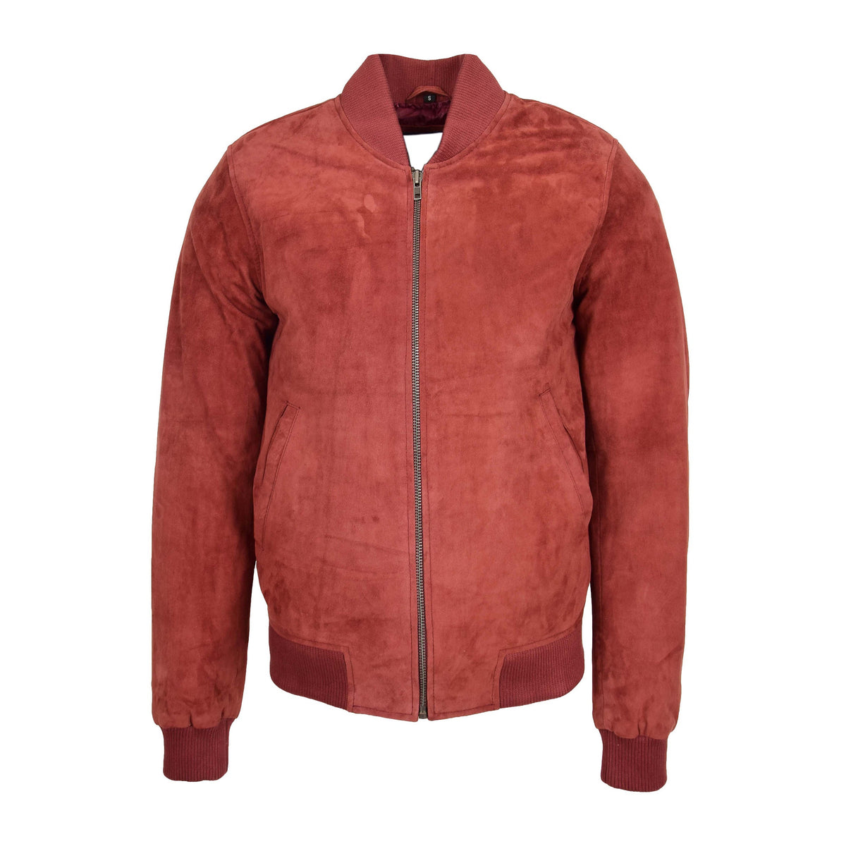 Mens Suede MA-1 Bomber Jacket Trevor Red - genuine suede jacket in red with two outer pockets