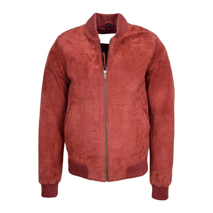 Mens Suede MA-1 Bomber Jacket Trevor Red - genuine suede jacket in red with bomber