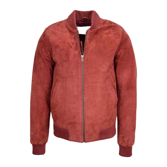 Mens Suede MA-1 Bomber Jacket Trevor Red - genuine suede jacket in red with bomber