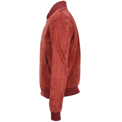 Mens Suede MA-1 Bomber Jacket Trevor Red - genuine suede jacket in red with ma-1