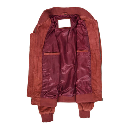 Mens Suede MA-1 Bomber Jacket Trevor Red - genuine suede jacket in red with two outer pockets