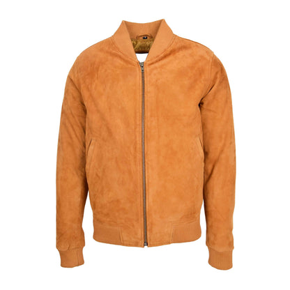 Mens Suede MA-1 Bomber Jacket Trevor Tan - genuine suede jacket in tan with two outer pockets