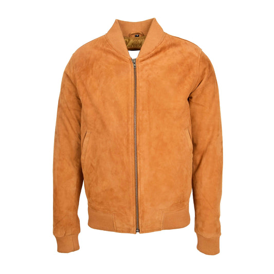 Mens Suede MA-1 Bomber Jacket Trevor Tan - genuine suede jacket in tan with two outer pockets