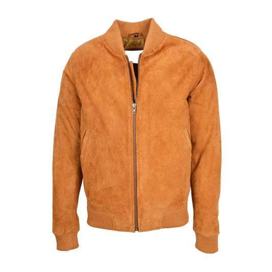 Mens Suede MA-1 Bomber Jacket Trevor Tan - genuine suede jacket in tan with bomber