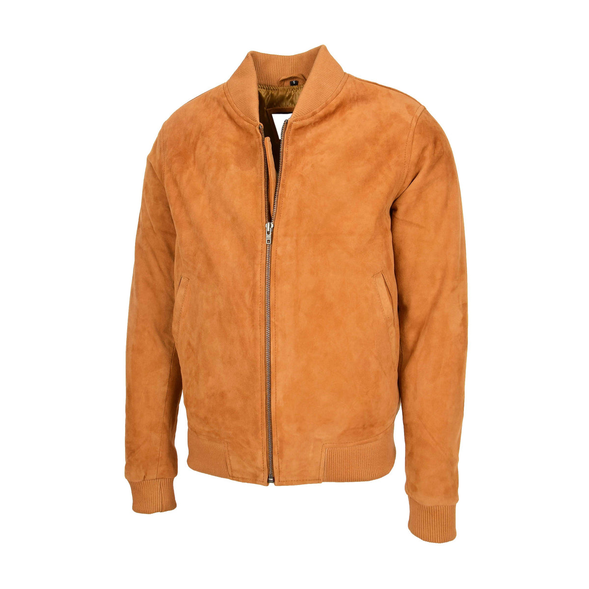 Mens Suede MA-1 Bomber Jacket Trevor Tan - genuine suede jacket in tan with ma-1