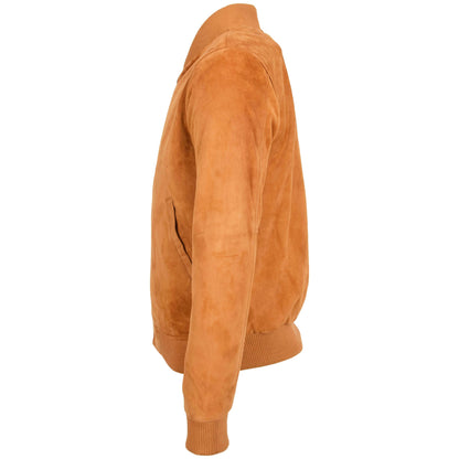 Mens Suede MA-1 Bomber Jacket Trevor Tan - genuine suede jacket in tan with two outer pockets