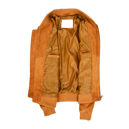 Mens Suede MA-1 Bomber Jacket Trevor Tan - genuine suede jacket in tan with bomber
