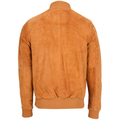 Mens Suede MA-1 Bomber Jacket Trevor Tan - genuine suede jacket in tan with ma-1