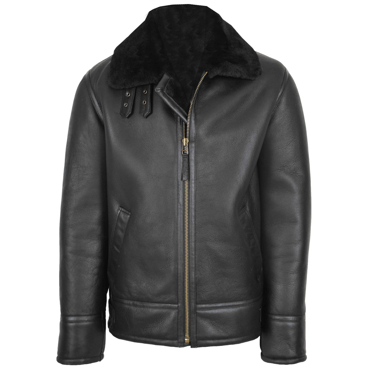 Mens Top Gun Style Sheepskin Jacket Oscar Black - genuine sheepskin jacket in black with two outer pockets