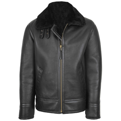 Mens Top Gun Style Sheepskin Jacket Oscar Black - genuine sheepskin jacket in black with two outer pockets
