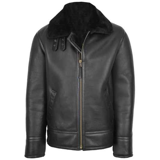 Mens Top Gun Style Sheepskin Jacket Oscar Black - genuine sheepskin jacket in black with two outer pockets