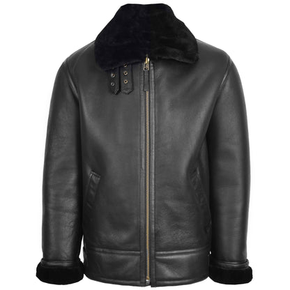 Mens Top Gun Style Sheepskin Jacket Oscar Black - genuine sheepskin jacket in black with two outer pockets