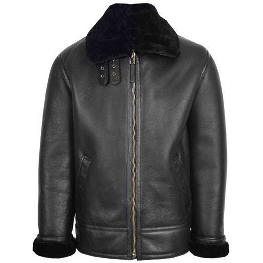 Mens Top Gun Style Sheepskin Jacket Oscar Black - genuine sheepskin jacket in black with two outer pockets
