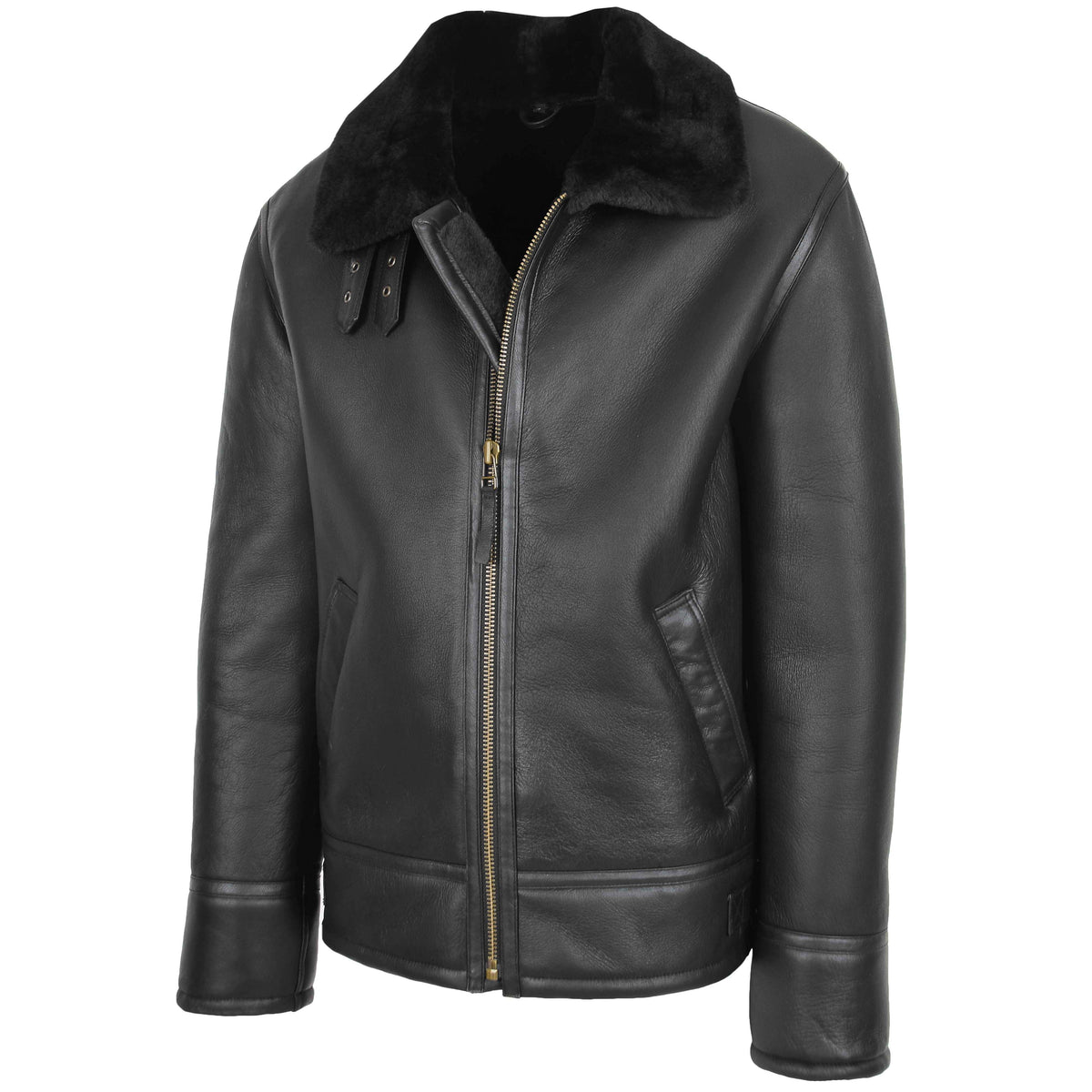 Mens Top Gun Style Sheepskin Jacket Oscar Black - genuine sheepskin jacket in black with two outer pockets