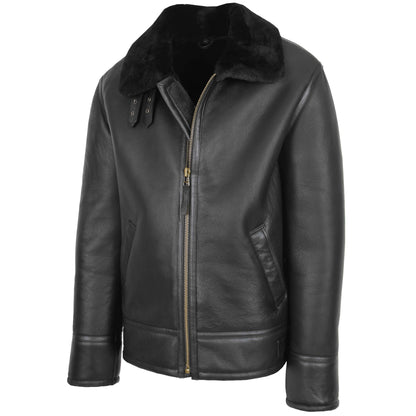 Mens Top Gun Style Sheepskin Jacket Oscar Black - genuine sheepskin jacket in black with two outer pockets
