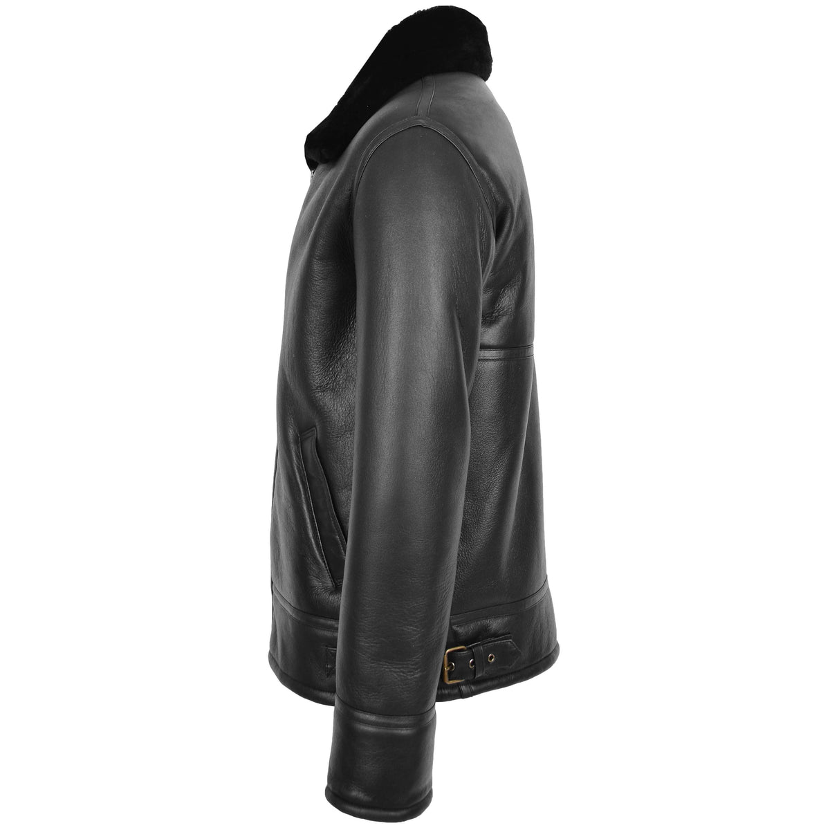 Mens Top Gun Style Sheepskin Jacket Oscar Black - genuine sheepskin jacket in black with two outer pockets