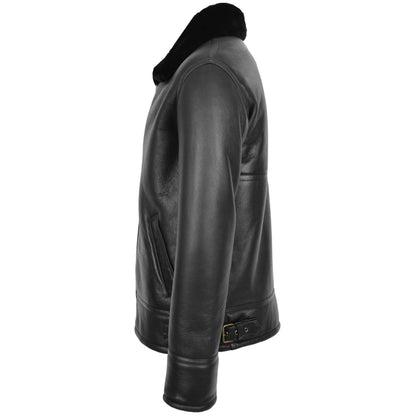 Mens Top Gun Style Sheepskin Jacket Oscar Black - genuine sheepskin jacket in black with two outer pockets