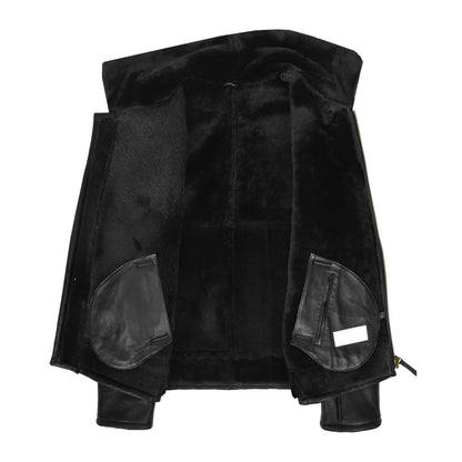 Mens Top Gun Style Sheepskin Jacket Oscar Black - genuine sheepskin jacket in black with two outer pockets