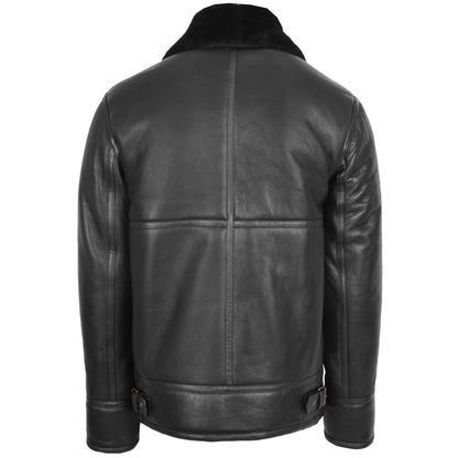 Mens Top Gun Style Sheepskin Jacket Oscar Black - genuine sheepskin jacket in black with two outer pockets