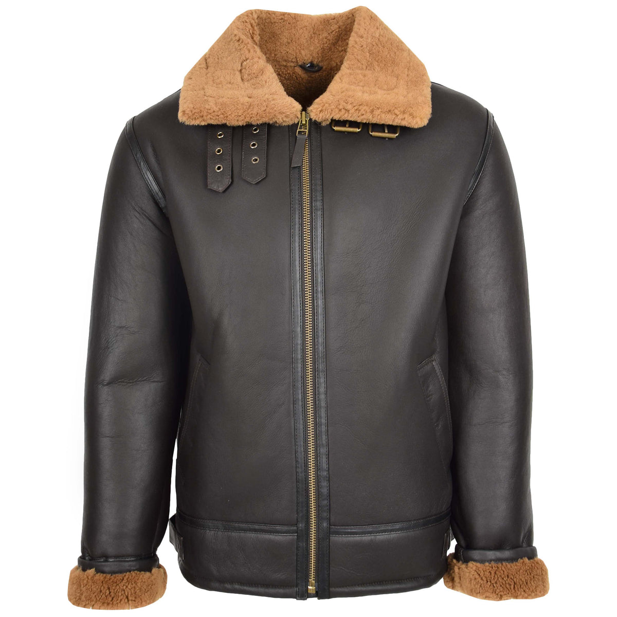 Mens Top Gun Style Sheepskin Jacket Oscar Brown Ginger - genuine sheepskin jacket in brown ginger with two outer pockets