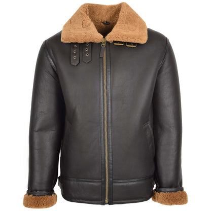 Mens Top Gun Style Sheepskin Jacket Oscar Brown Ginger - genuine sheepskin jacket in brown ginger with two outer pockets